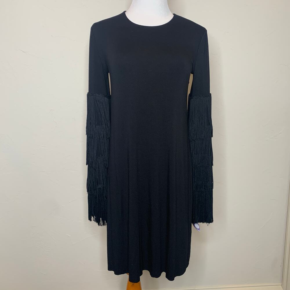 Black Fringe Long Sleeve Fun Dress Bailey 44 Sz Small